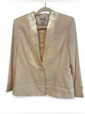 Karen Millen Structured Cream/Pink Tailored Blazer - Size 12